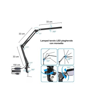 LAMPADA TAVOLO LED CON MORSETTO BIANCA ORO